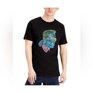 Karl Lagerfeld Men’s Black Tee with Multicolor Portrait Size M